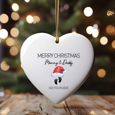 Pregnancy Announcement Ornament: Personalized Ceramic Heart, See You in 2025