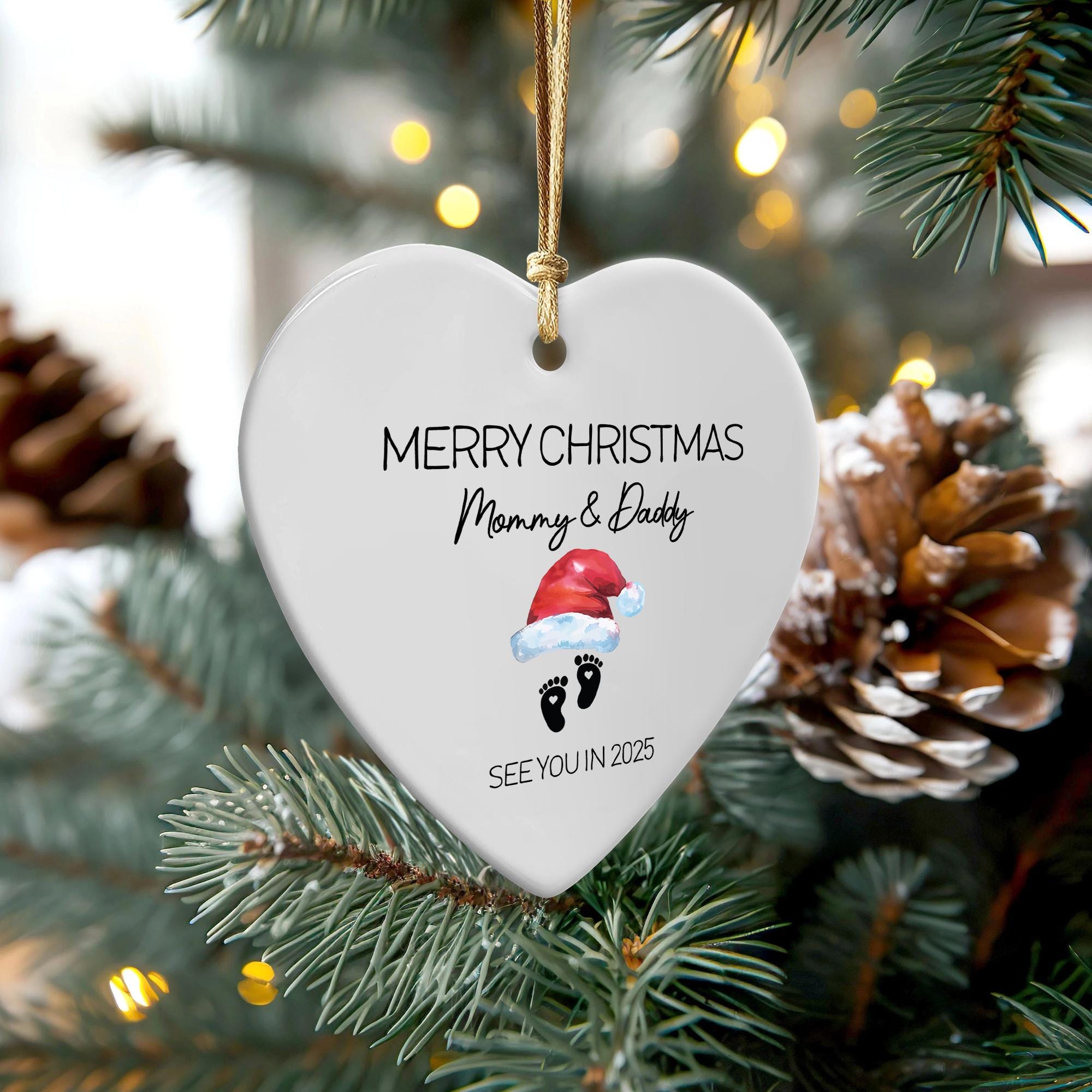 Pregnancy Announcement Ornament: Personalized Ceramic Heart, See You in 2025