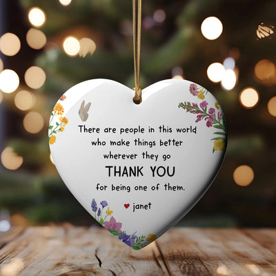 Personalized Thank You Ornament: Floral Ceramic Keepsake Gift