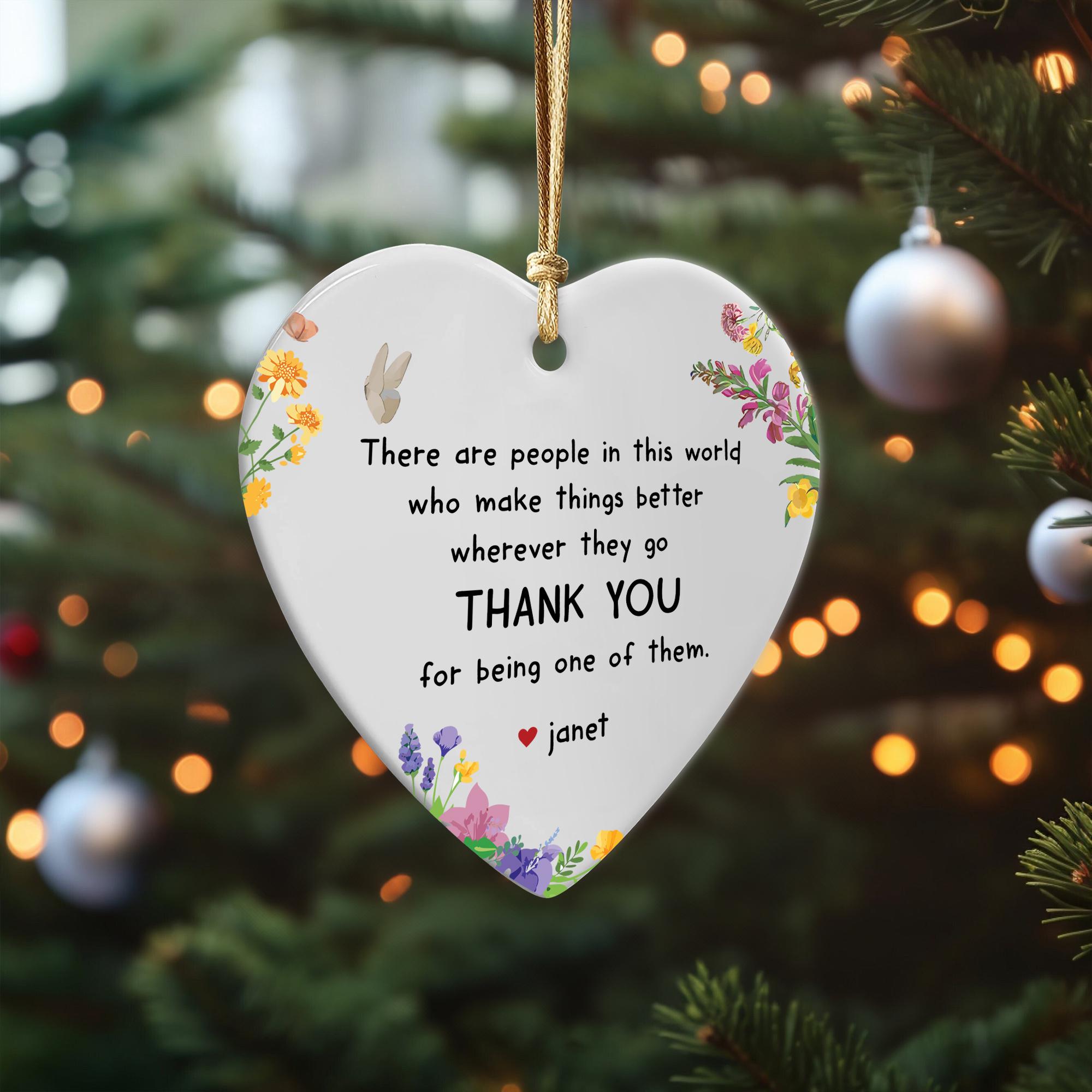Personalized Thank You Ornament: Floral Ceramic Keepsake Gift