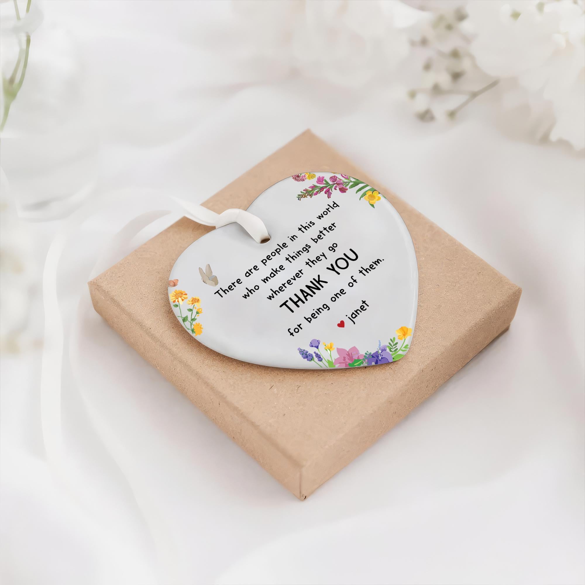 Personalized Thank You Ornament: Floral Ceramic Keepsake Gift