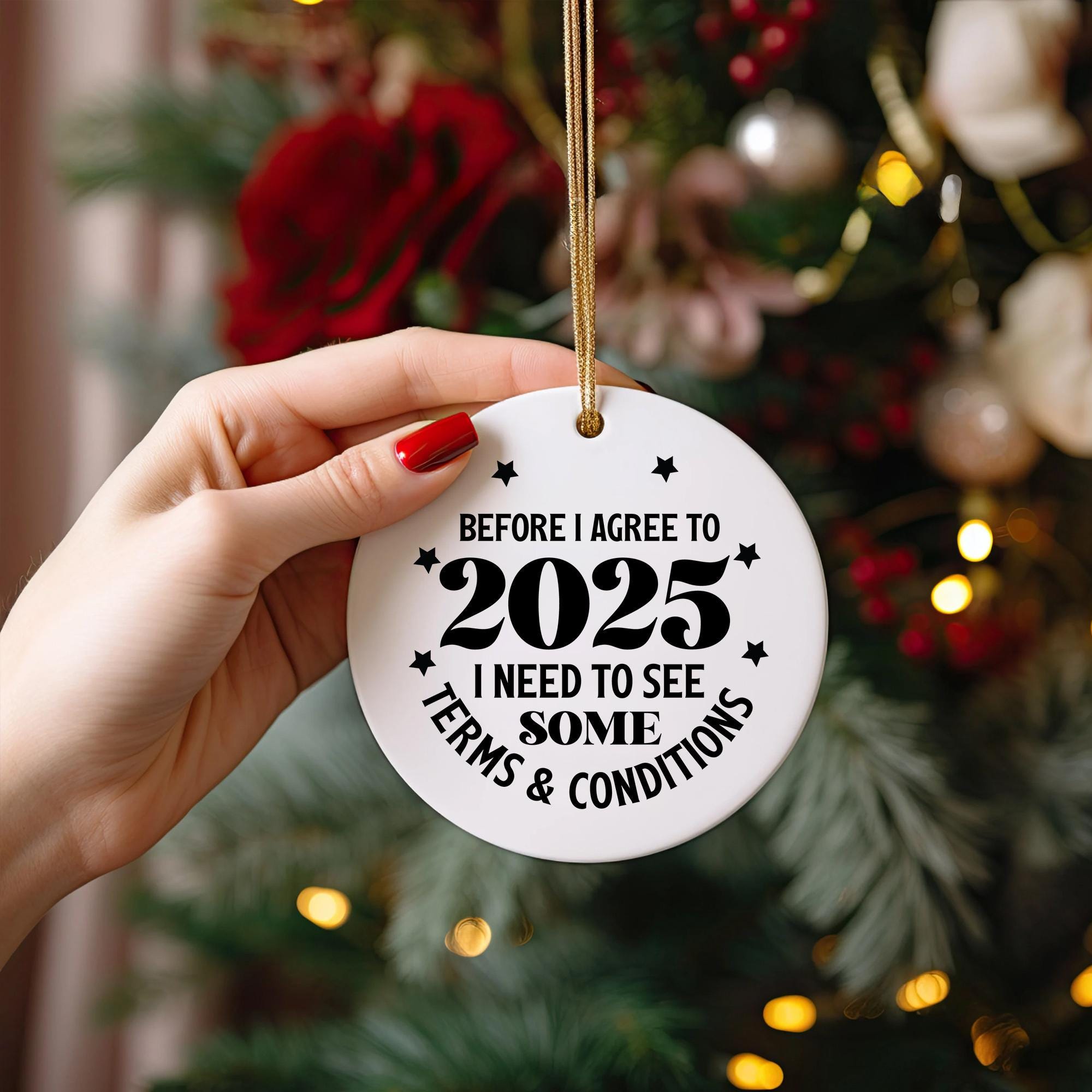 Funny 2025 Ceramic Ornament: Terms and Conditions New Year Keepsake