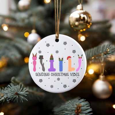 Funny "Sending Christmas Vibes" Ornament: Adult Humor Gag Gift