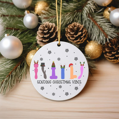 Funny "Sending Christmas Vibes" Ornament: Adult Humor Gag Gift