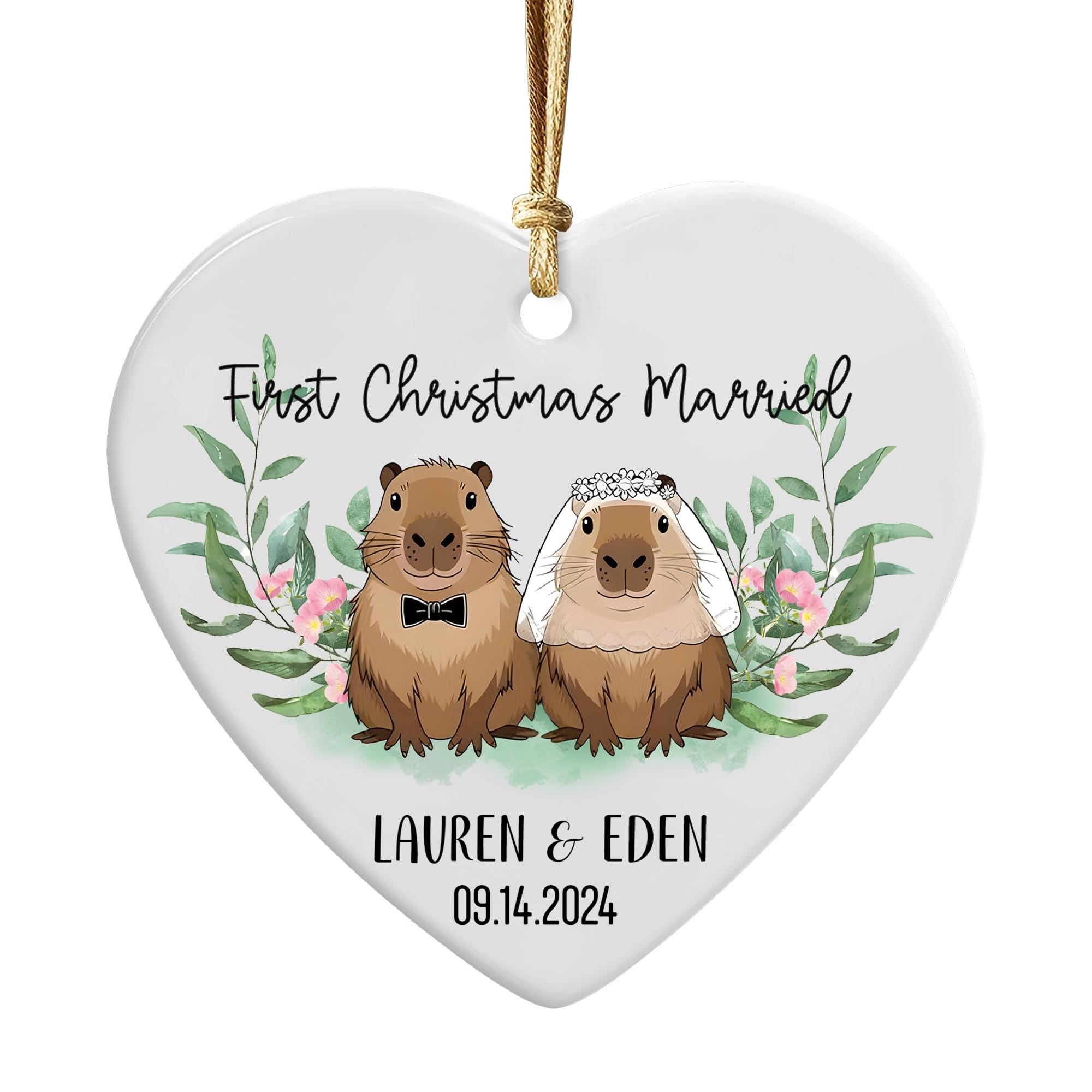 Personalized Capybara Couple Ornament: First Christmas Married Keepsake