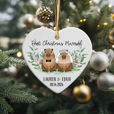 Personalized Capybara Couple Ornament: First Christmas Married Keepsake
