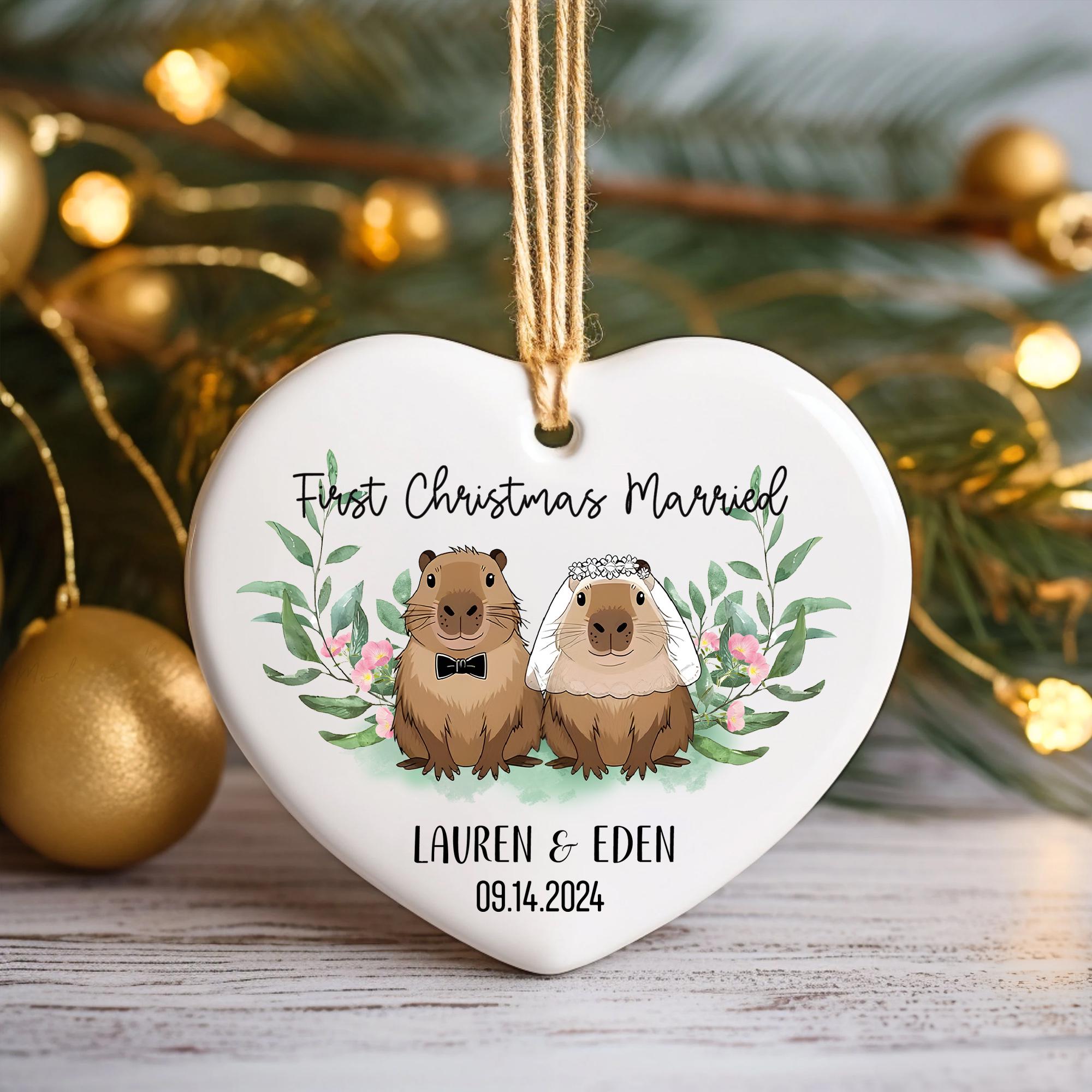 Personalized Capybara Couple Ornament: First Christmas Married Keepsake