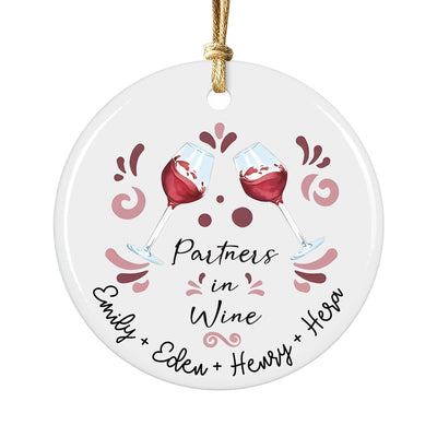 Partners in Wine Christmas Ornament 2025 – Personalized Best Friend Gift – Custom Wine Glass Ornament – Funny Holiday Tree Decor – 3 Inch