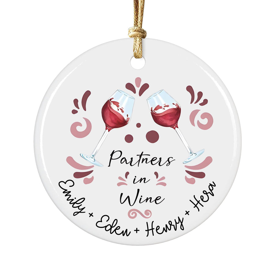 Partners in Wine Christmas Ornament 2025 – Personalized Best Friend Gift – Custom Wine Glass Ornament – Funny Holiday Tree Decor – 3 Inch