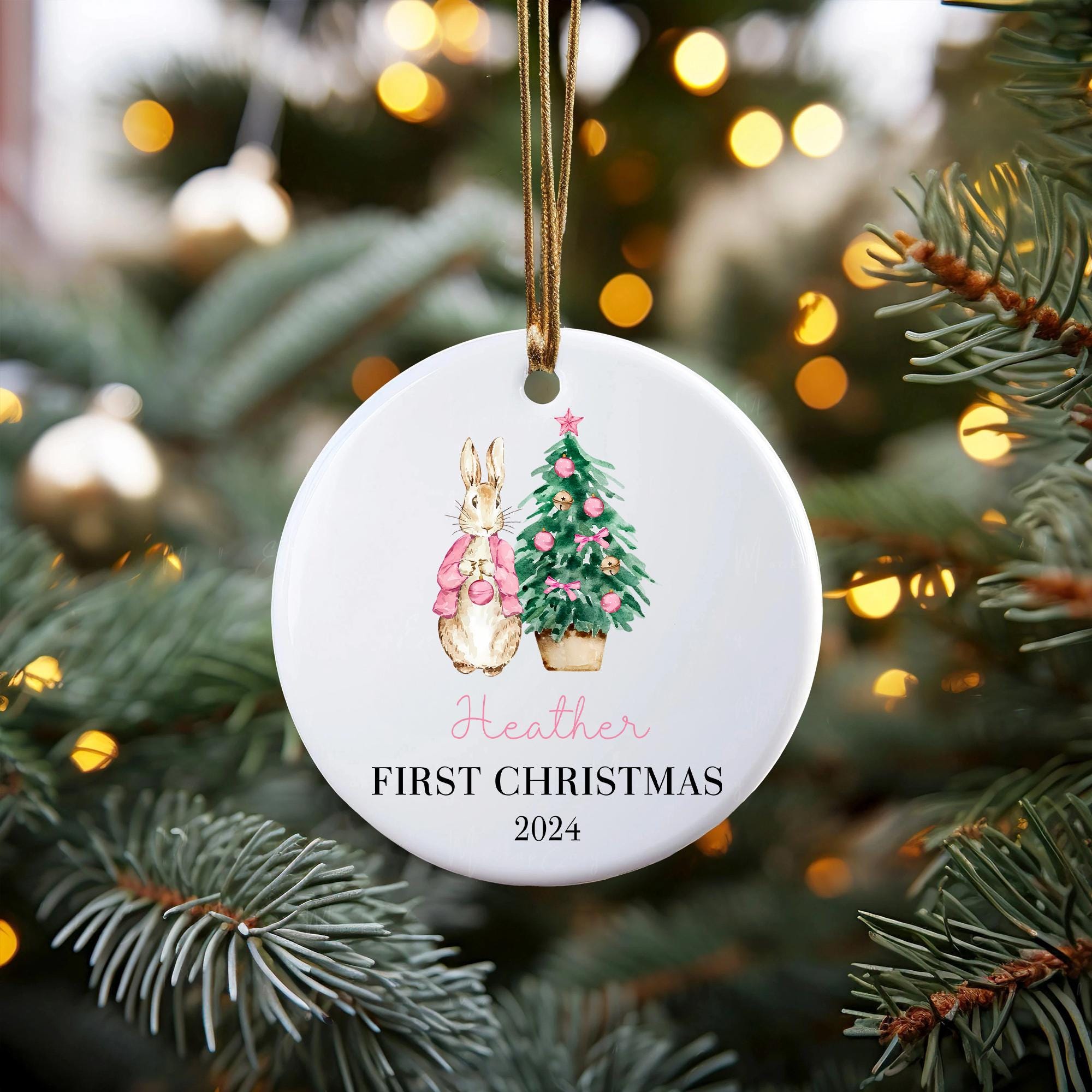 Personalized Bunny Baby's First Christmas Ornament 2025: Ceramic Newborn Keepsake