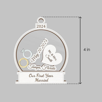 Personalized Wedding Shaker Ornament: First Christmas Married, Custom Newlywed Gift