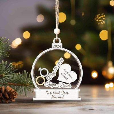 Personalized Wedding Shaker Ornament: First Christmas Married, Custom Newlywed Gift