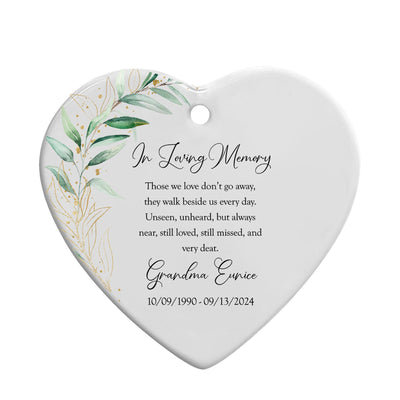 Personalized Memorial Ornament: Heart Ceramic Keepsake with Gold Accents
