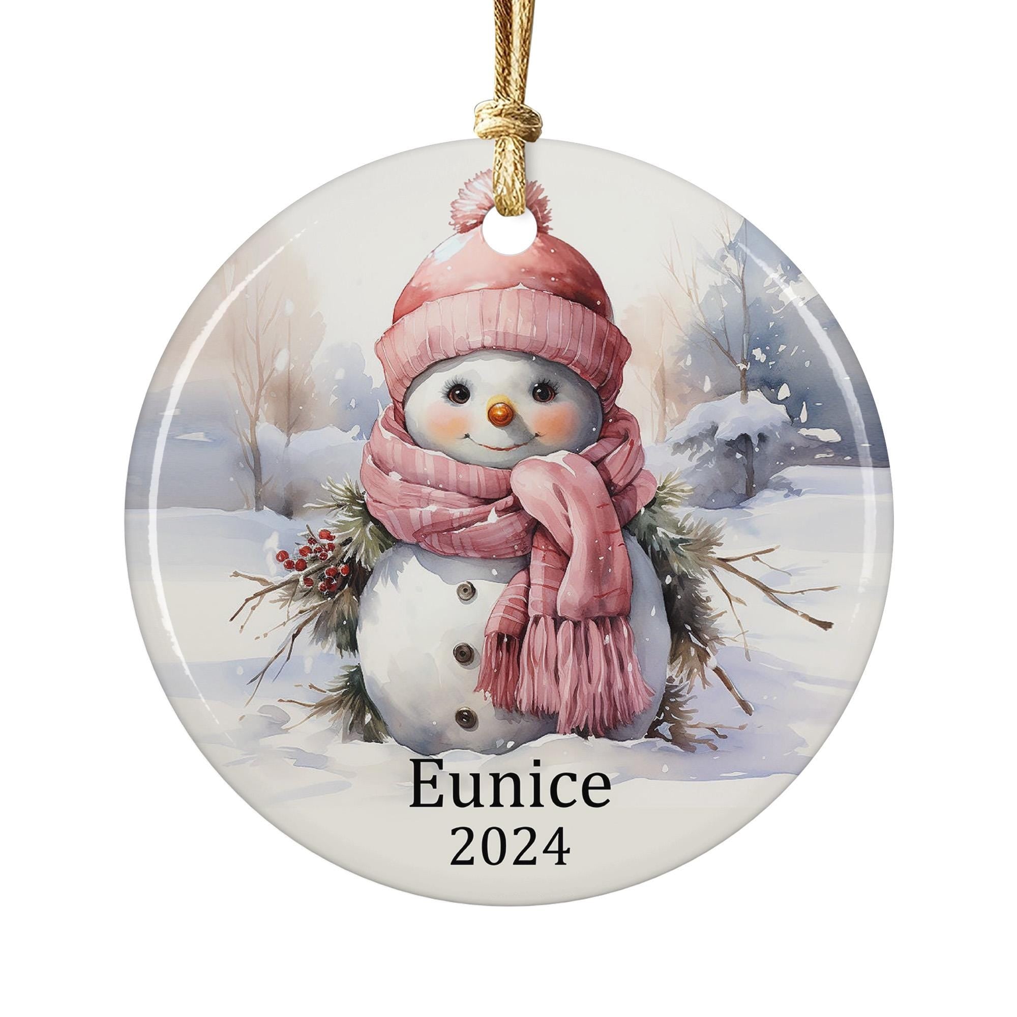 Personalized Snowman Girl Ornament, Custom Kid Name Ceramic Christmas Tree Decor