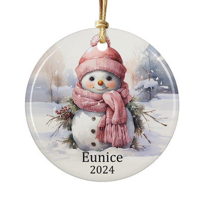 Personalized Snowman Girl Ornament, Custom Kid Name Ceramic Christmas Tree Decor