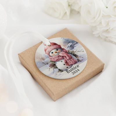 Personalized Snowman Girl Ornament, Custom Kid Name Ceramic Christmas Tree Decor