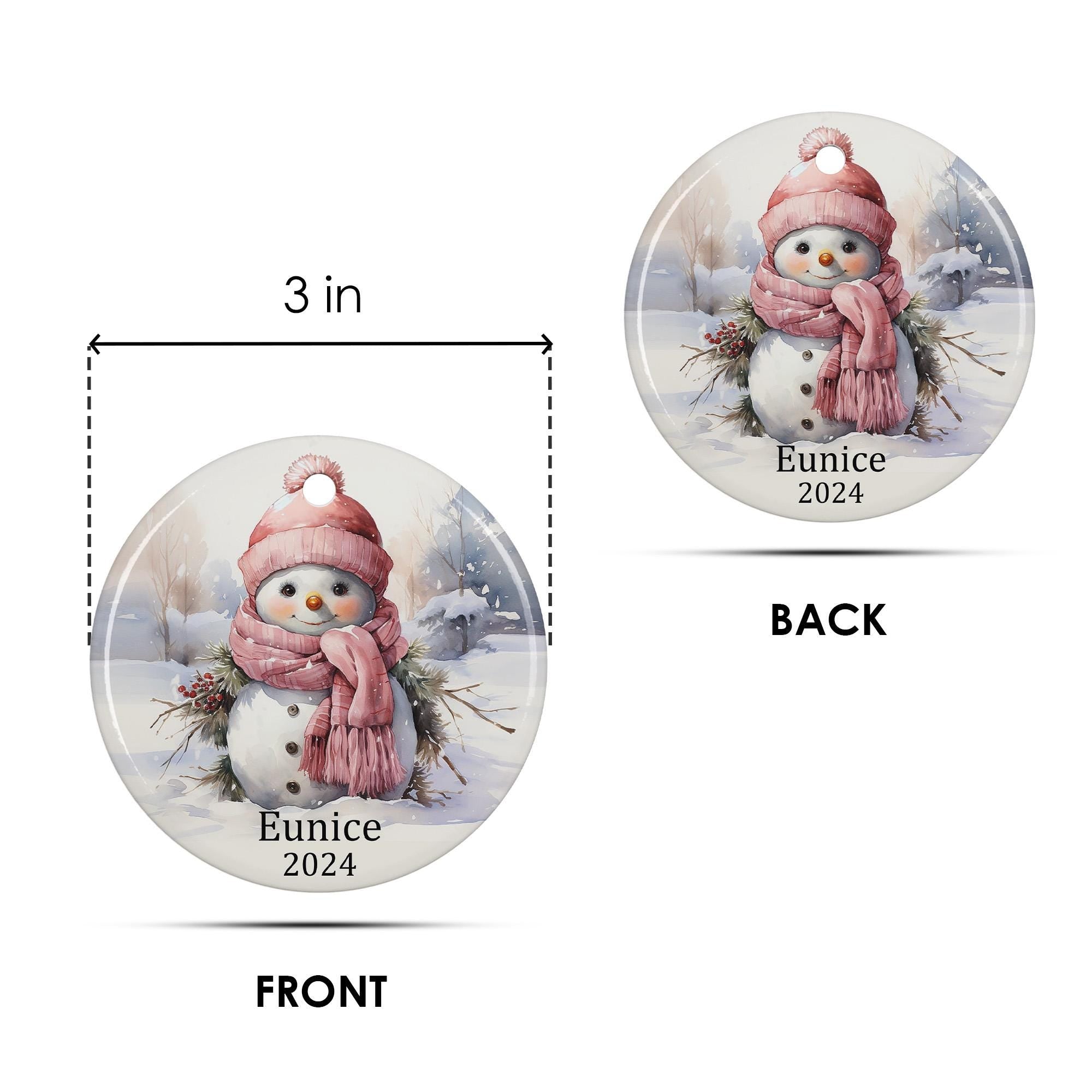 Personalized Snowman Girl Ornament, Custom Kid Name Ceramic Christmas Tree Decor