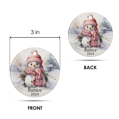 Personalized Snowman Girl Ornament, Custom Kid Name Ceramic Christmas Tree Decor