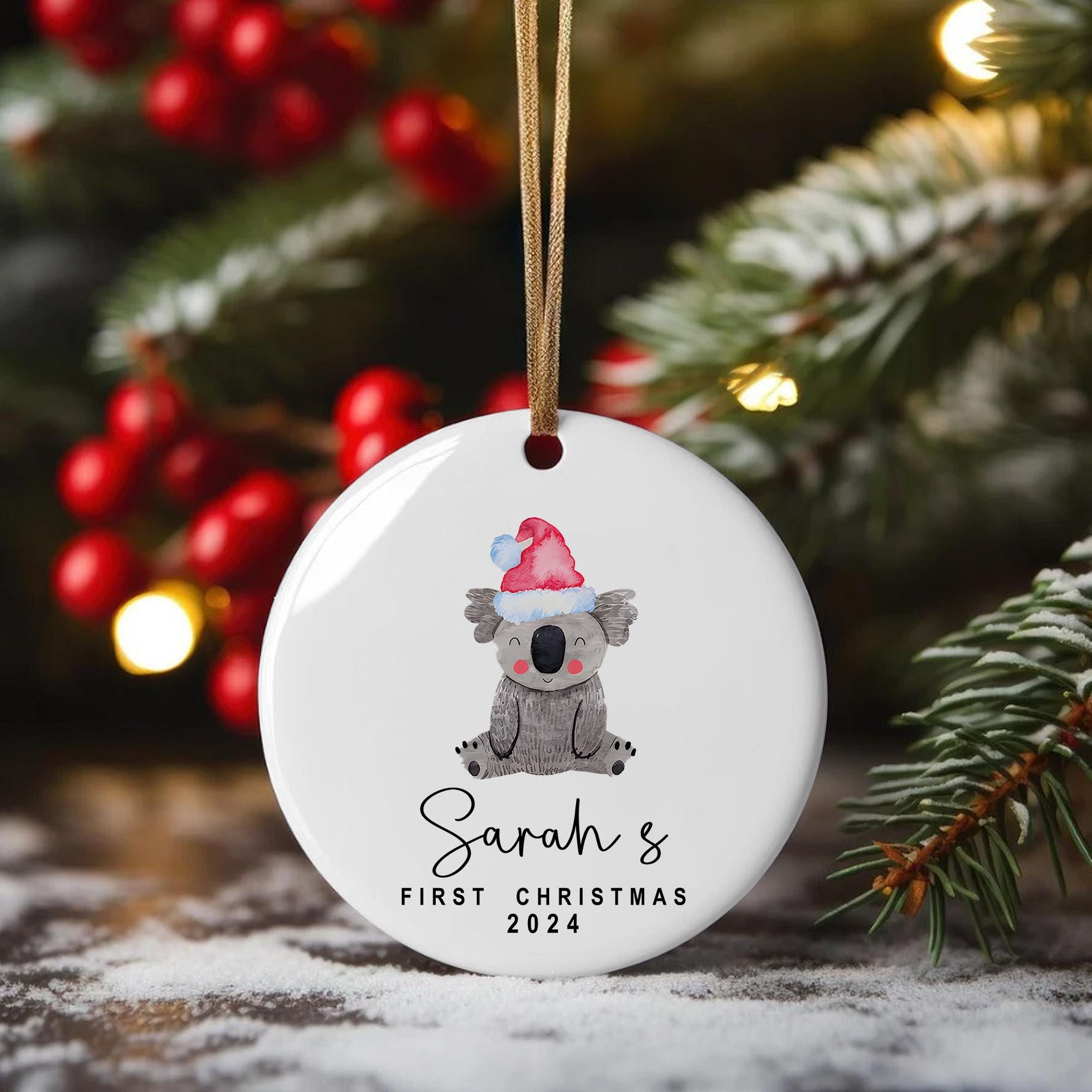 Personalized Baby Koala First Christmas Ornament, Custom Name Ceramic Keepsake Tree Decor