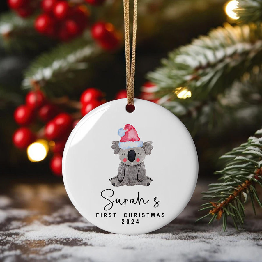 Personalized Baby Koala First Christmas Ornament, Custom Name Ceramic Keepsake Tree Decor
