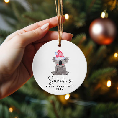Personalized Baby Koala First Christmas Ornament, Custom Name Ceramic Keepsake Tree Decor