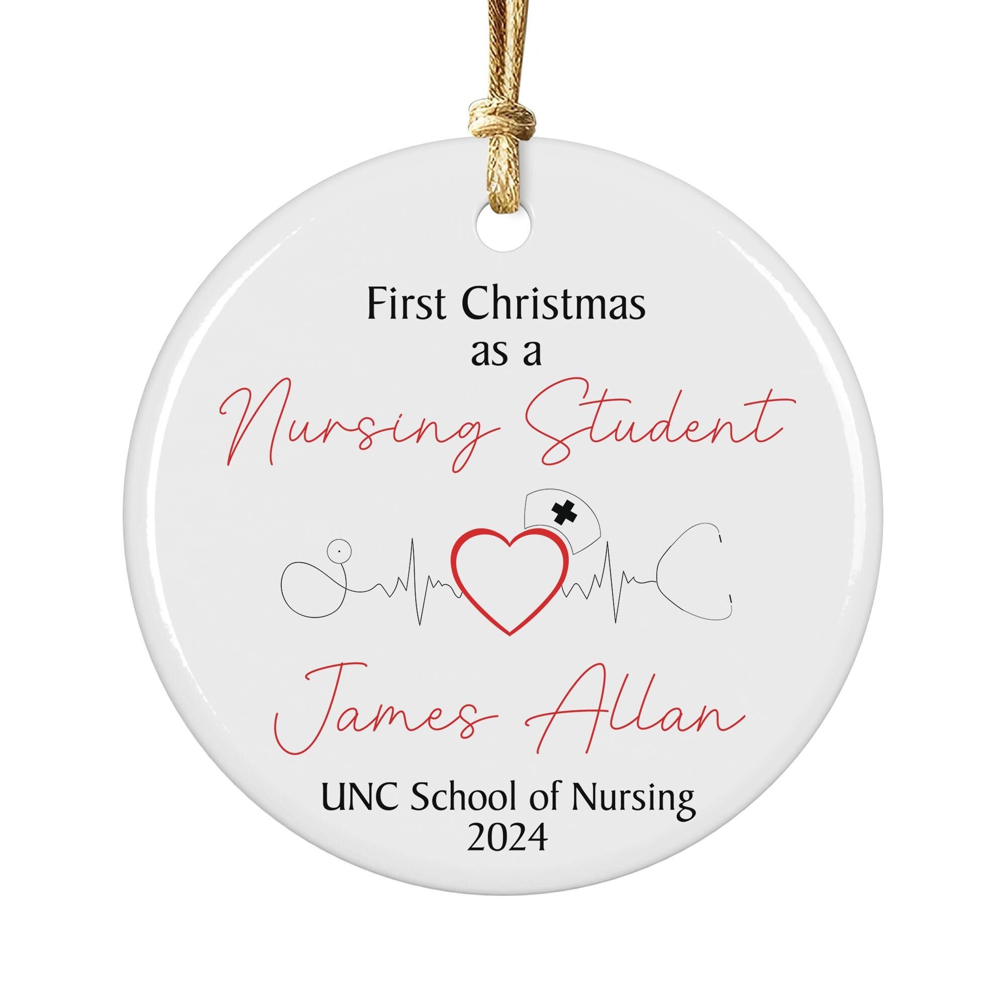 Personalized Nursing Student First Christmas Ornament: Stethoscope Keepsake