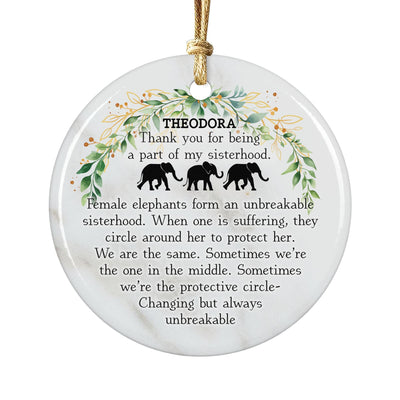 Personalized Sisterhood Ornament – Elephant Friendship Ornament – Meaningful Christmas Gift – 3-inch Round Keepsake