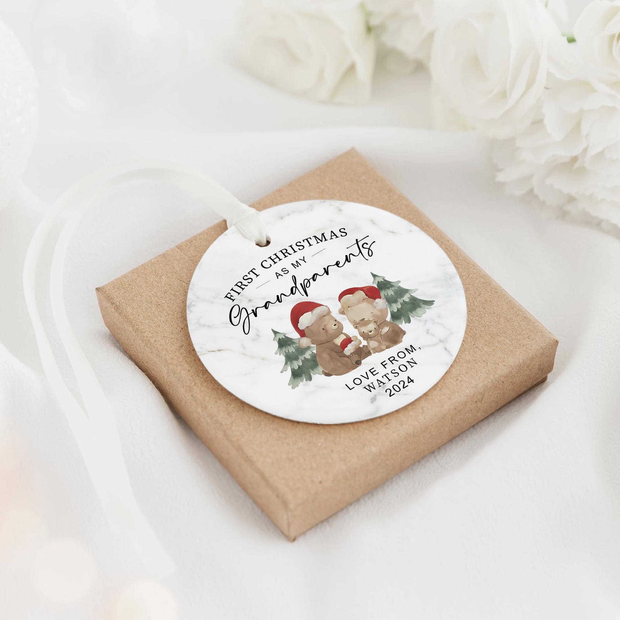 Personalized First Christmas as Grandparents Ornament 2024: Ceramic Keepsake