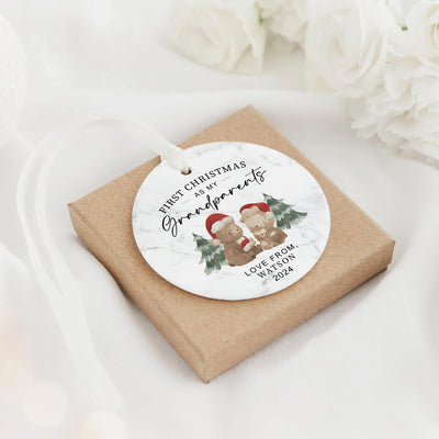 Personalized First Christmas as Grandparents Ornament 2024: Ceramic Keepsake