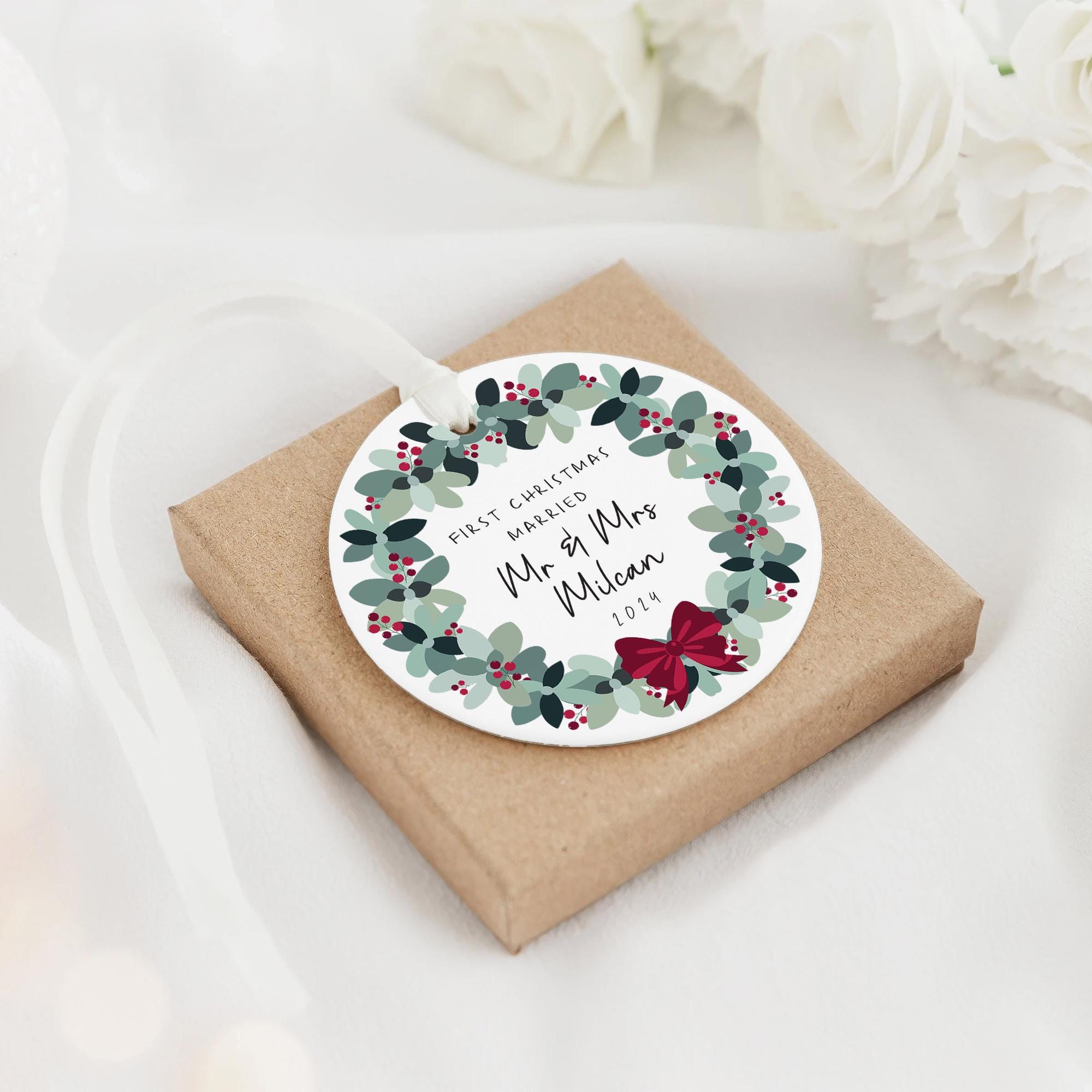 Personalized First Christmas Married Ornament 2025: Ceramic Keepsake