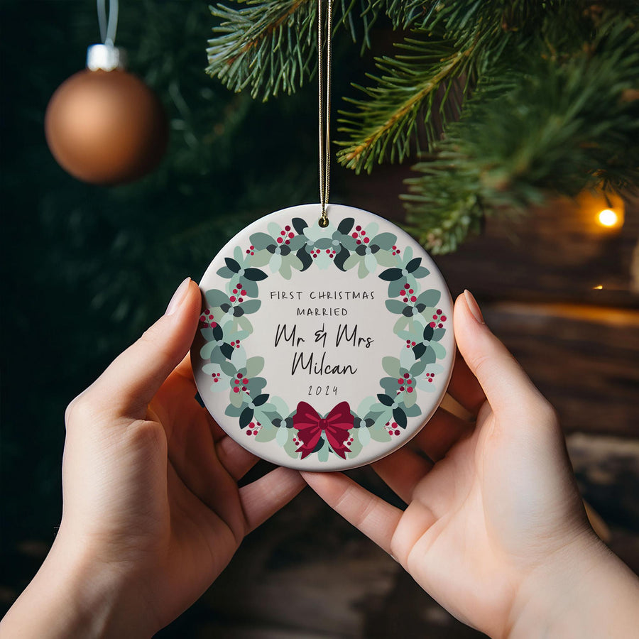 Personalized First Christmas Married Ornament 2025: Ceramic Keepsake