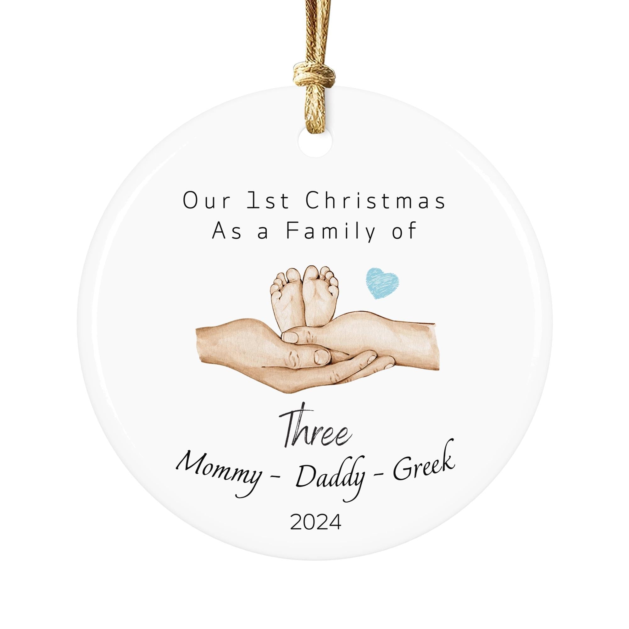 Family of Three First Christmas Ornament, Personalized Mom Dad Baby Ceramic Keepsake 2025