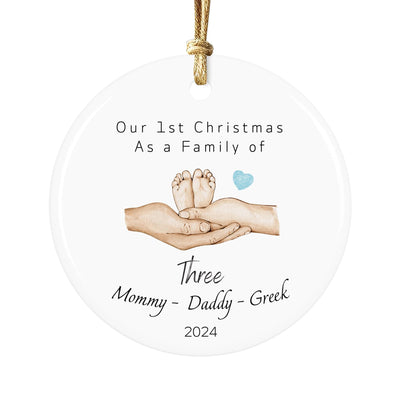 Family of Three First Christmas Ornament, Personalized Mom Dad Baby Ceramic Keepsake 2025