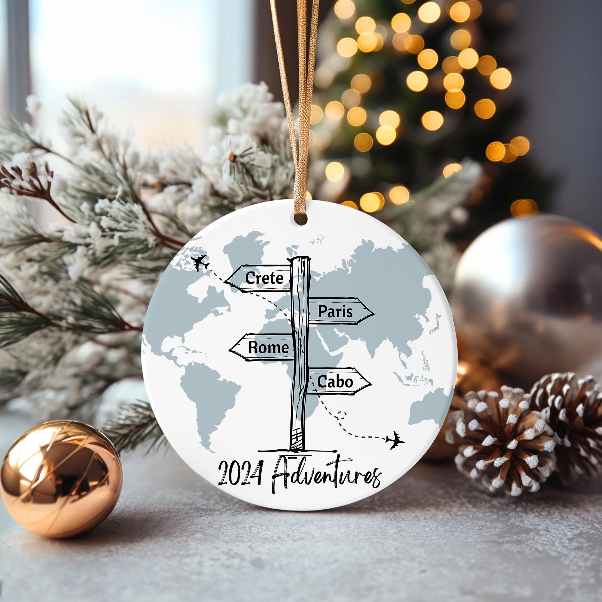Personalized 2025 Travel Ornament: World Map Ceramic Keepsake