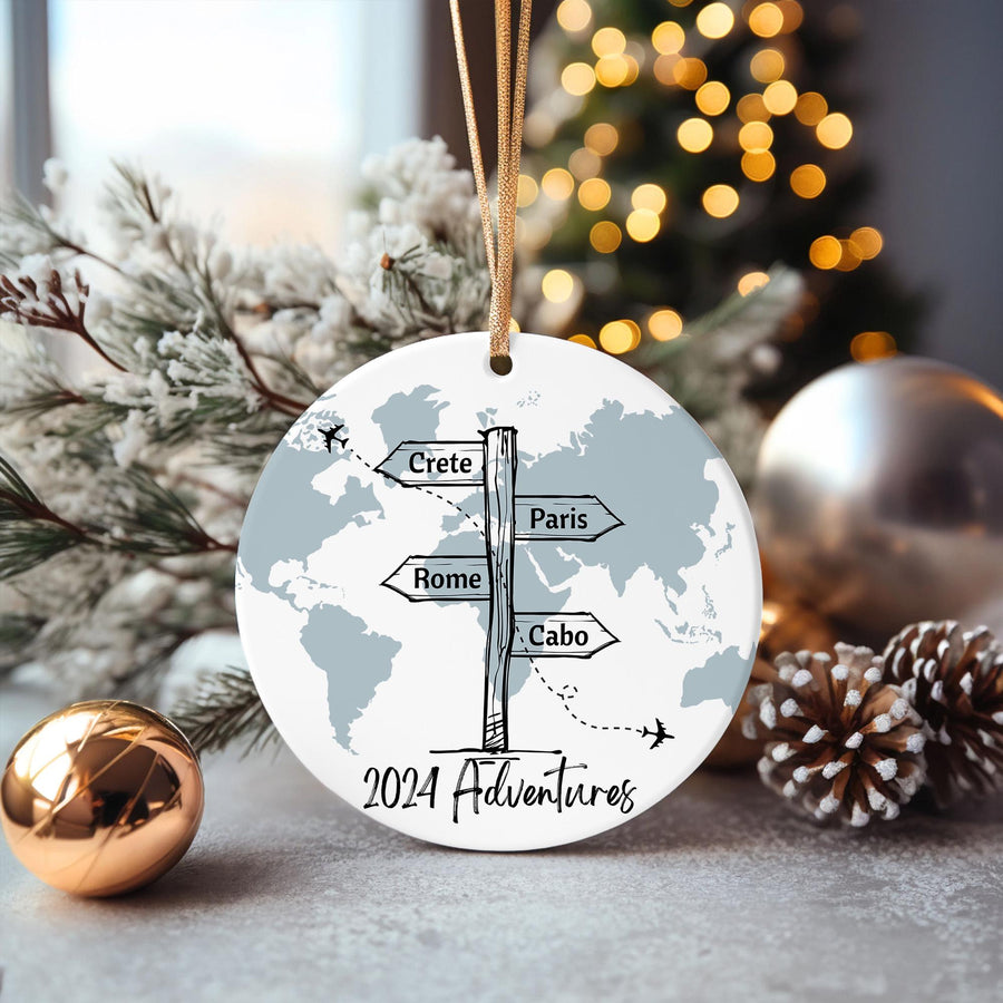 Personalized 2025 Travel Ornament: World Map Ceramic Keepsake