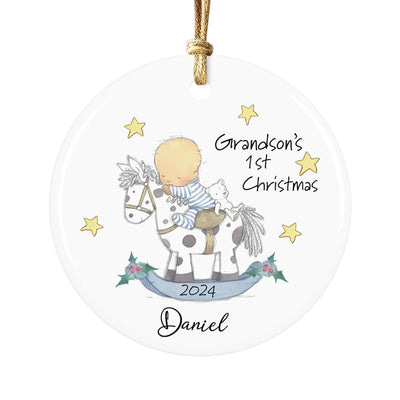 Personalized Grandson's First Christmas Ornament 2024: Ceramic Keepsake