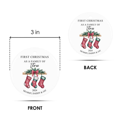 Personalized Family of Three Christmas Ornament 2025: Custom Stocking Keepsake, Custom Family Christmas Ornament