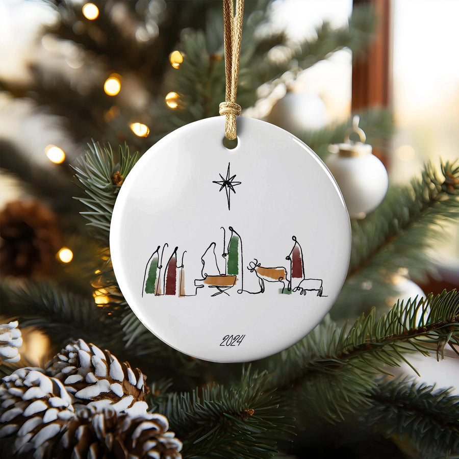 Minimalist Nativity Scene Ornament 2025 - Christian Ornament Christmas Gift - Baby Jesus Ornament - Christmas Nativity Scene Ornament