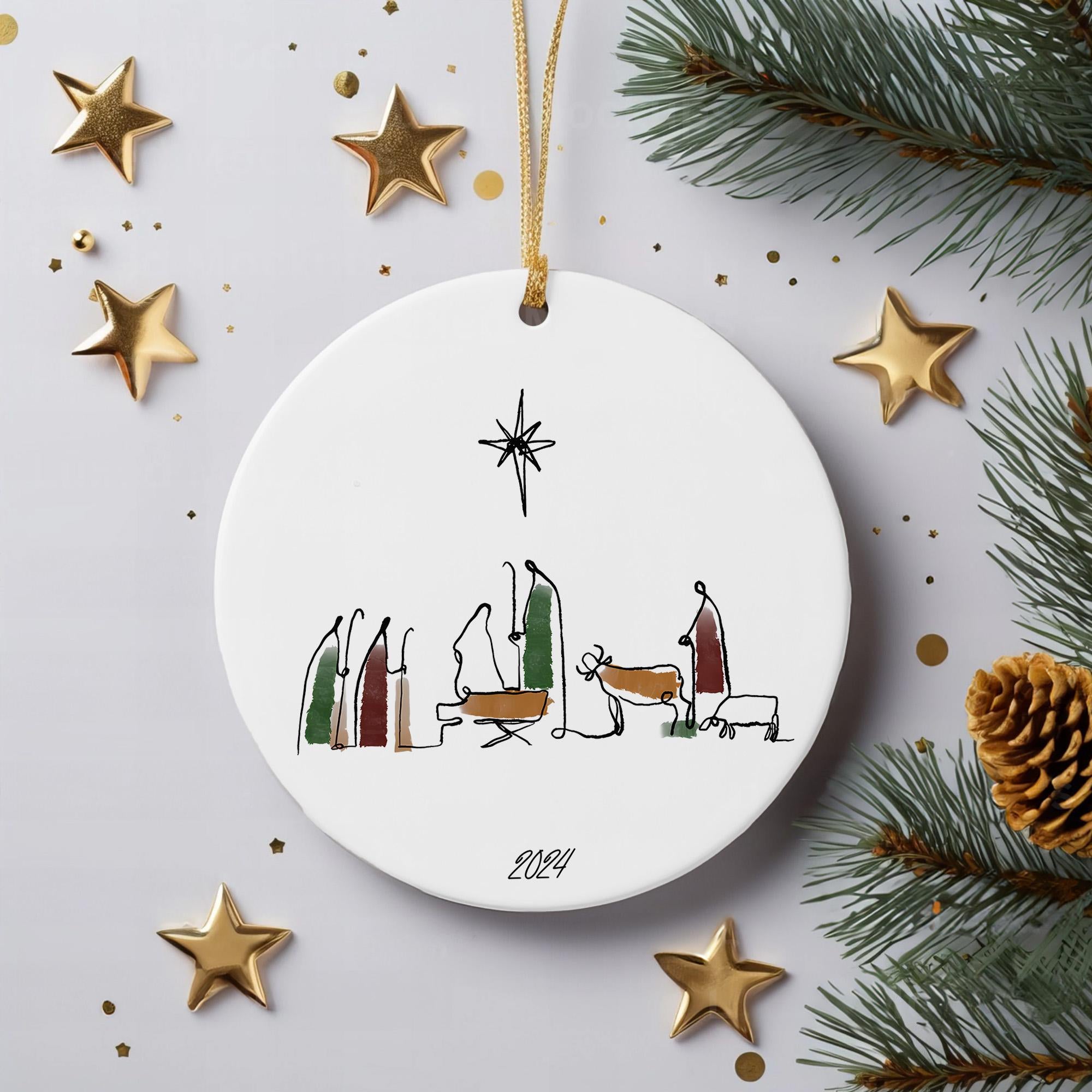 Minimalist Nativity Scene Ornament 2025 - Christian Ornament Christmas Gift - Baby Jesus Ornament - Christmas Nativity Scene Ornament