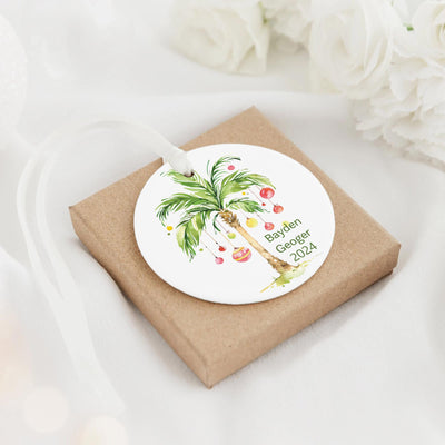 Personalized Tropical Christmas Palm Tree Ornament: Coastal Holiday Keepsake