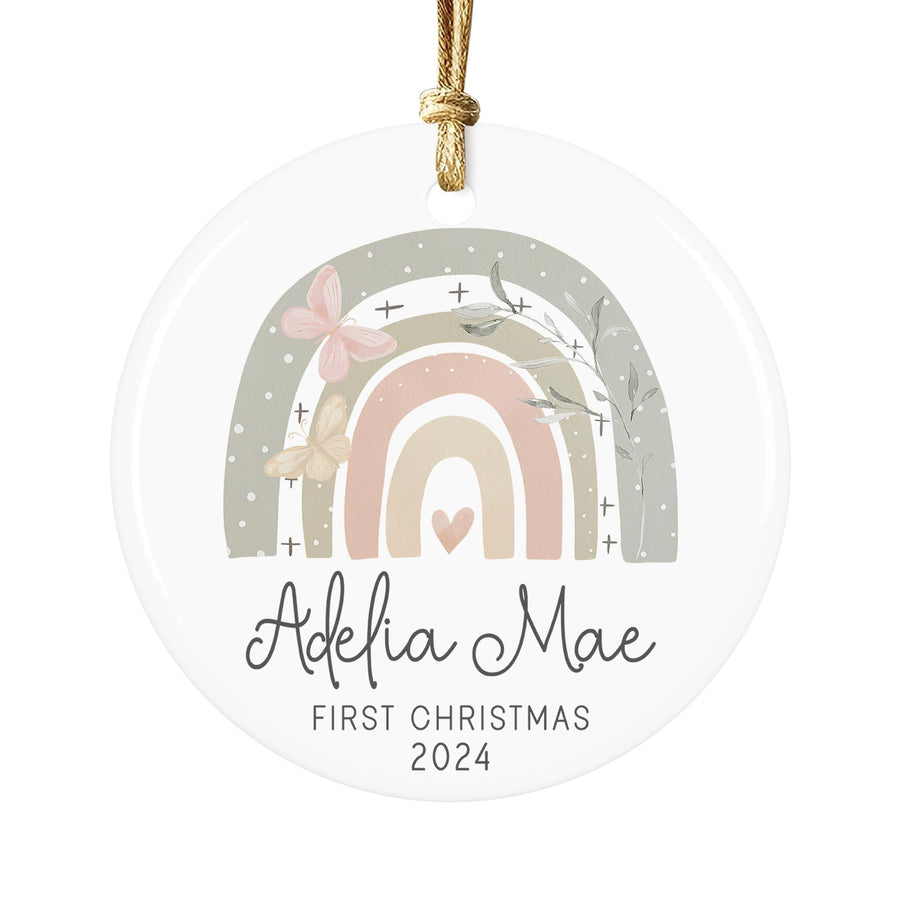 Personalized Baby's First Christmas Ornament 2025: Rainbow Butterfly Keepsake