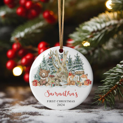 Personalized Woodland Animals Baby First Christmas Ornament 2025