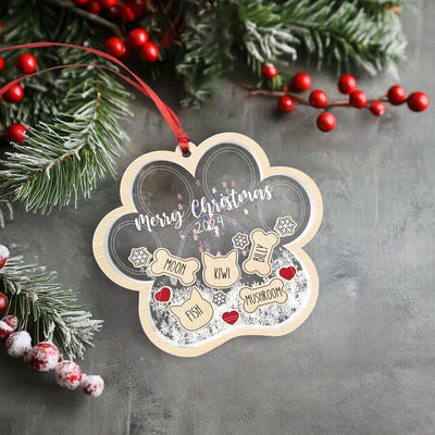 Personalized Pet Paw Ornament: Acrylic Shaker with Wood Frame