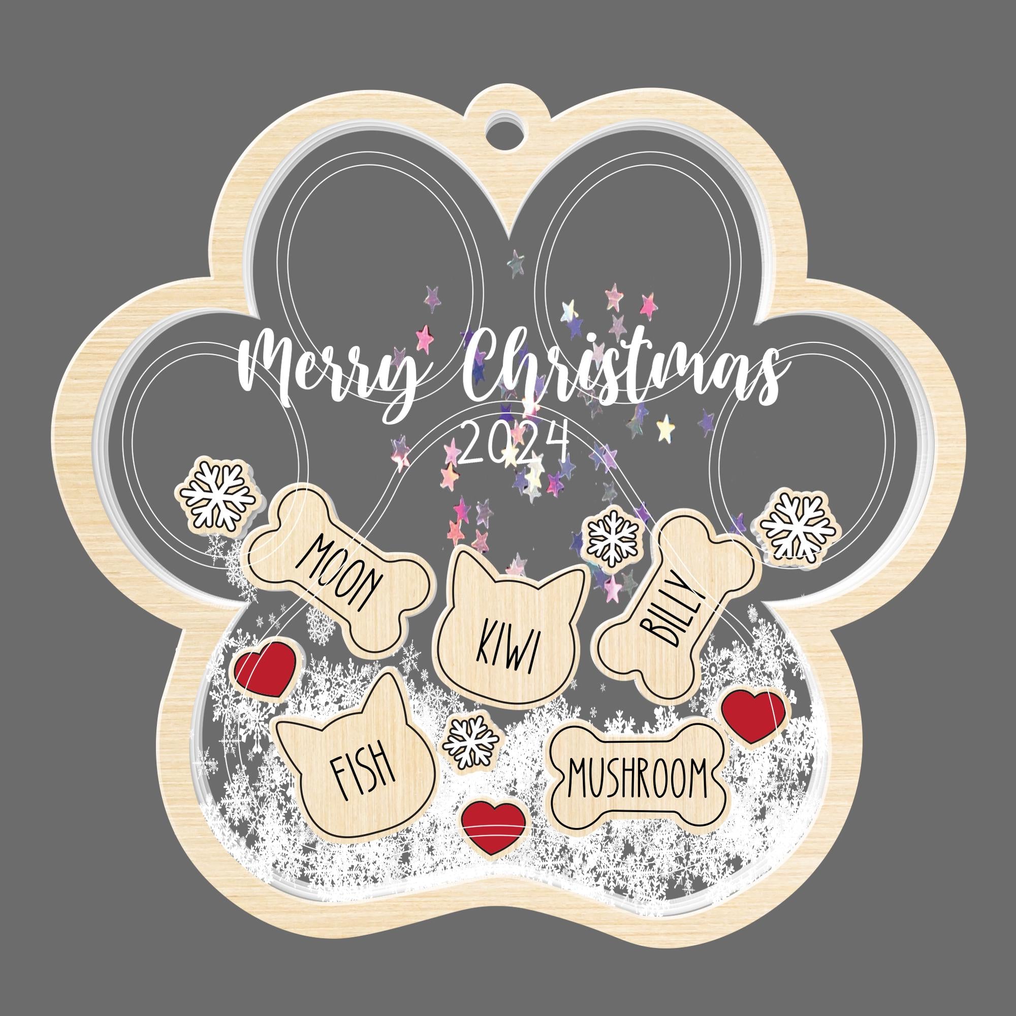 Personalized Pet Paw Ornament: Acrylic Shaker with Wood Frame