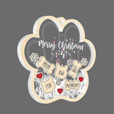 Personalized Pet Paw Ornament: Acrylic Shaker with Wood Frame