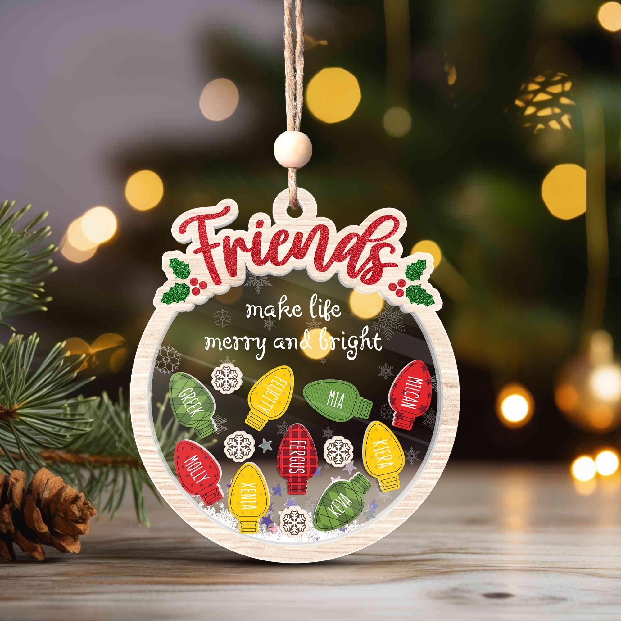 Personalized Friends Christmas Ornament: Shaker Snow Globe Keepsake