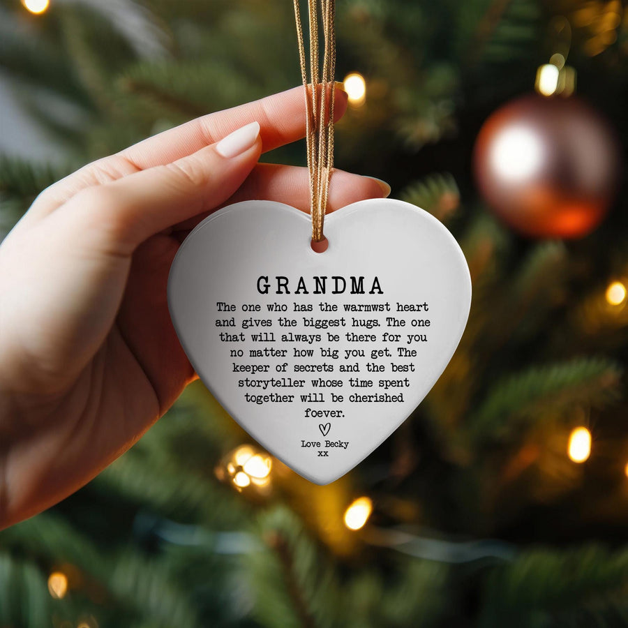 Heart Ceramic Grandma Ornament: Cherished Keepsake with Loving Message