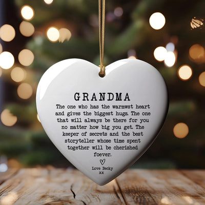 Heart Ceramic Grandma Ornament: Cherished Keepsake with Loving Message