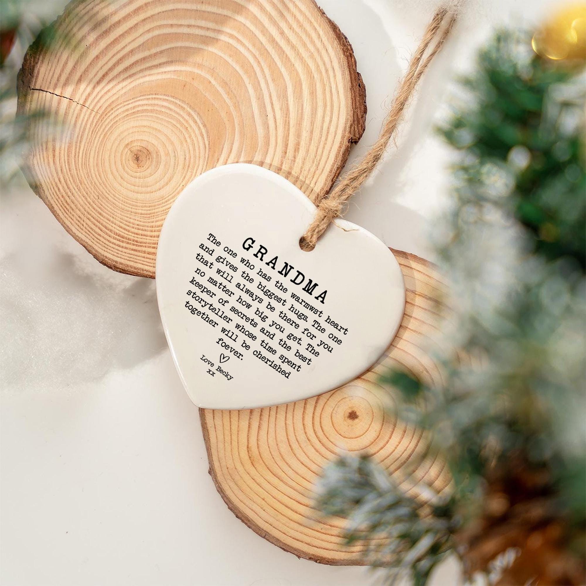 Heart Ceramic Grandma Ornament: Cherished Keepsake with Loving Message