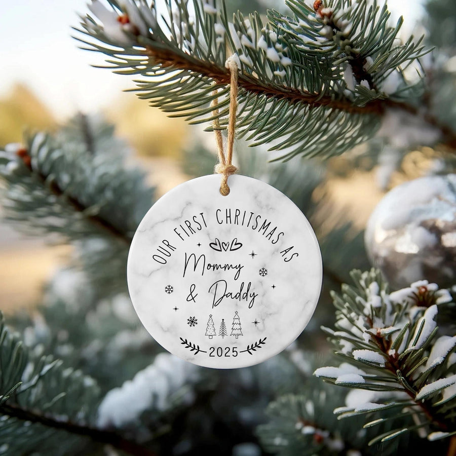 First Christmas as Mommy & Daddy Ornament - Marble Ceramic Keepsake 2025